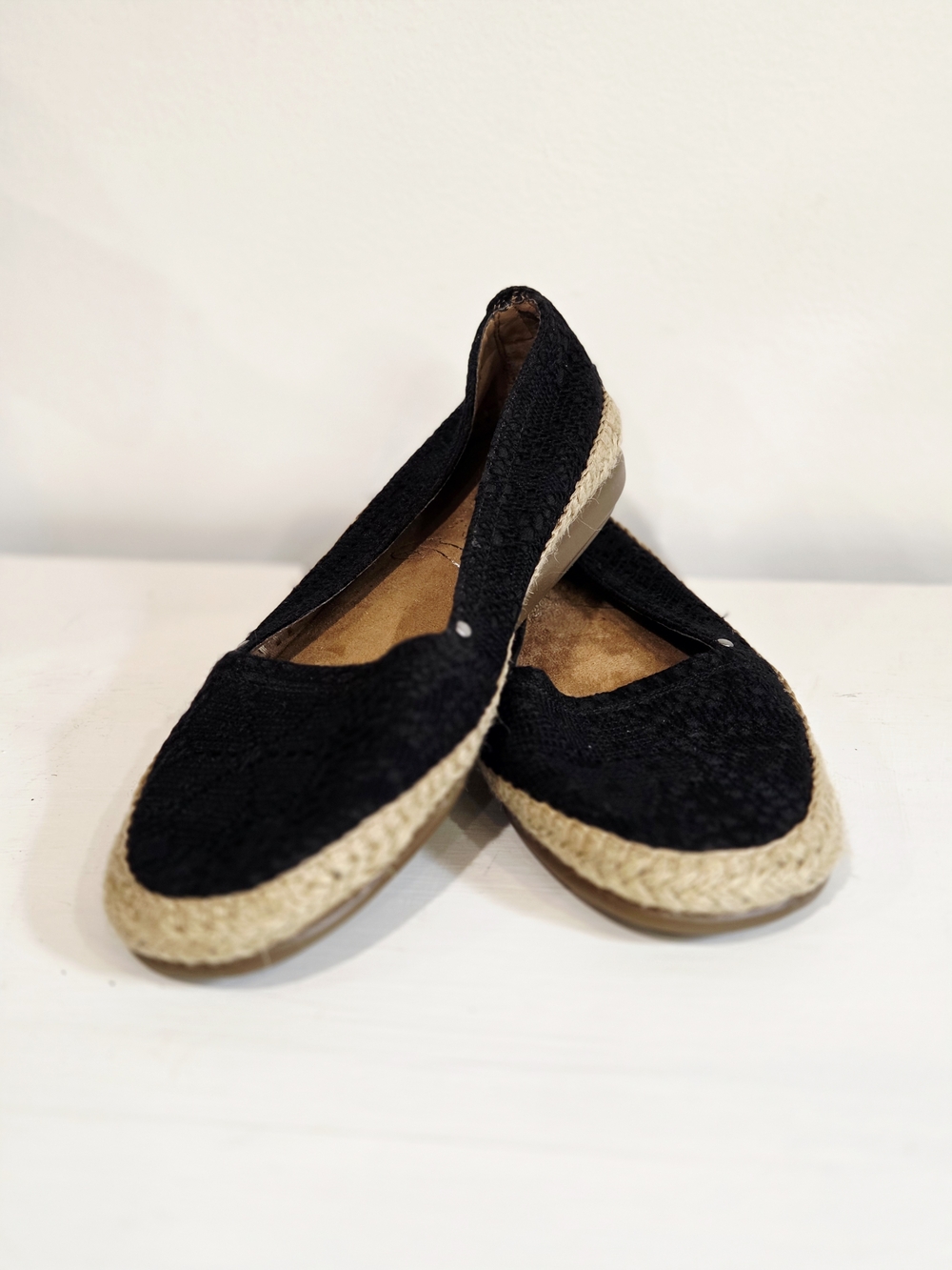 Aerosoles Solitaire Black Crochet Espadrille Flats Sz 7